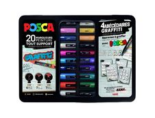 Posca Graffiti - Pack de 20 marqueurs – coffret métallique - pointes et couleurs assorties