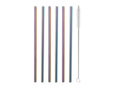 Little Balance - 6 Pailles inox arc-en-ciel - 26 cm - avec goupillon de nettoyage