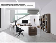 Bureau XENON avec bloc de rangement 2 tiroirs - 190 cm - Pieds métal - Chêne royal