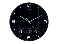 Unilux - Horloge On Time - mécanisme quartz - 4 fuseaux horaires - 30,5 cm - noir