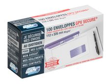 GPV Secure - 100 Enveloppes DL+ 112 x 225 mm - 90 gr - fenêtre 45x100 mm - blanc - autocollante