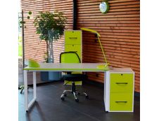 Bureau droit MT1 Elégance - L140 x P67 x H75 cm - pieds blancs - plateau blanc chants vert