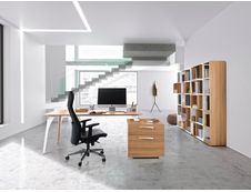 Bureau XENON avec bloc de rangement 2 tiroirs - 190 cm - Pieds métal - Merisier italien