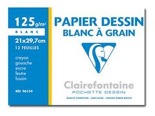Clairefontaine Dessin à Grain - Pochette papier à dessin - 12 feuilles - A4 - 125 gr - blanc