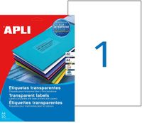 Apli Agipa - 20 Étiquettes transparentes impression laser - 210 x 297 mm - coins droits - réf 130146
