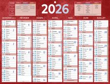 Calendrier bancaire année civile BOUCHUT "222 Rouge" 32 x 42 cm coloris rouge Pefc 70 %