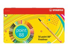 STABILO point 88 - feutre fin - noir, rouge, bleu, vert, bleu clair, jaune, orange, brun, violet, rose, gris, vert olive, cramoisi, bleu d'outremer, guimauve, abricot, vert feuille, sanguin, gris de Payne, vert pin, ocre, jaune citron, lilas, vert pomme,