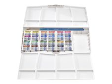 Winsor & Newton Cotman Painting PLUS - ensemble de peinture - aquarelle - 24 couleurs - bleu d'outremer, ombre, rouge indien, gris de Payne, Sienne brulée, ocre jaune, terre d'ombre brûlée, vert sève, blanc de Chine, bleu cobalt, teinte bleue céruléen, é