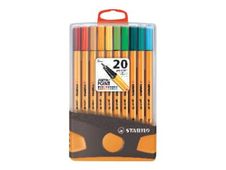 STABILO point 88 ColorParade - feutre fin - noir, rouge, bleu, vert, jaune, orange, brun, violet, rose, turquoise, cramoisi, bleu d'outremer, abricot, vert pin, lilas, gris foncé, vert fluo, ocre foncé, azur, bleu de nuit (pack de 20)