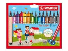 STABILO Trio Scribbi - feutre - noir, rouge, bleu, vert, bleu clair, jaune, orange, brun, violet, rose, vert clair, abricot, marron clair, gris éléphant (pack de 14)