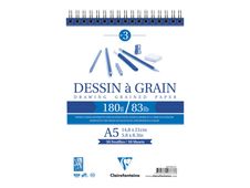 Clairefontaine Dessin à Grain - Bloc croquis à spirale n°3 - A5 - 30 feuilles - 180 gr