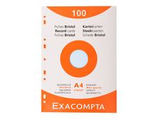 Exacompta - Pack de 100 Fiches Bristol - A4 - petits carreaux - perforées - couleurs assorties