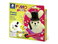 FIMO kids 8035 - Ensemble de pâte à modeler - 4 pièces - funny rabbit - 84 g - noir, pearlescent yellow