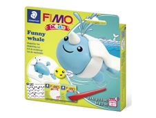 FIMO kids 8035 - Ensemble de pâte à modeler - 4 pièces - funny whale - 84 g - turquoise, paillettes blanches