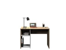 Bureau home office - Finition blanc et imitation chêne avec 1 partie rangement 