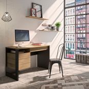 Bureau droit RUSSEL - 119 cm - 1 porte - Chêne helvezia et uni noir