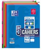 Oxford Easybook - Lot de 5 cahiers polypro 24 x 32 cm - 96 pages - grands carreaux (Seyes) - couleurs assorties