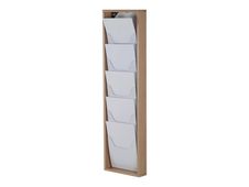 INOVSHOP - Présentoir de journaux mural - 1 x 5 compartiments A4 - bois foncé