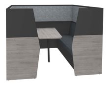 Box acoustique IN'TEAM - L210 x H 150 x P170 cm - 6 places avec table - structure chêne gris et carbone - panneaux gris chiné