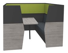 Box acoustique IN'TEAM - L210 x H 150 x P170 cm - 6 places avec table - structure chêne gris et carbone - panneaux vert chartreux