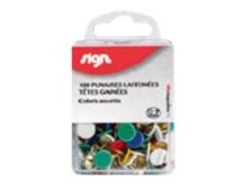 Sign - 100 Punaises à tête capsulée - 9 mm - 6 couleurs assorties