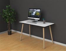 Bureau home office HOPM - 114 x 60 cm - pied hêtre et plateau blanc
