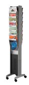 Présentoir mobile double face - 16 cases pour documents format A4 - argent