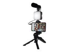 Bigben Vlogging kit live stream - kit d'accessoires contenant un trépied, une Led flash, un micro et un support smartphone