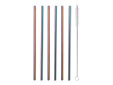 Little Balance - 6 Pailles inox arc-en-ciel - 26 cm - avec goupillon de nettoyage