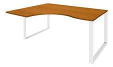 Bureau compact LOFTER - L160 cm - Retour à gauche - Plateau imitation Merisier - pied Blanc - (pied de renfort obligatoire à rajouter - non inclus)