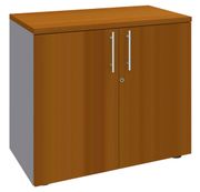 Armoire basse IRIS - H72 x L80 x P47 - 2 portes - Corps aluminium - Dessus et portes imitation Merisier