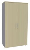Armoire haute IRIS - H180 x L80 x P47 - 2 portes - Corps aluminium - Dessus et portes imitation Erable