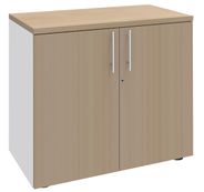 Armoire basse EXPRIM/LOFTER/LEVEL - H72 x L80 x P47 - 2 portes - Corps Blanc perle - Dessus et portes imitation Chêne clair