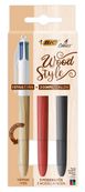 BIC 4 Couleurs Wood Style - Stylo à bille 4 couleurs + 2 corps de rechange effet bois