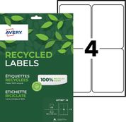 Avery - 60 Étiquettes recyclées blanches - 99,1 x 139 mm - Impression laser ou jet d'encre - réf LR7169-15