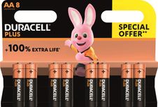 DURACELL 100% Plus offre spéciale - 8 piles alcalines - AA LR06 