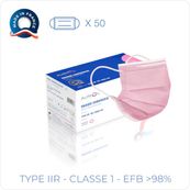 Boîte de 50 masques chirurgicaux "made in France"  (non stériles) - type II R - rose