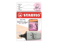 STABILO BOSS MINI Pastellove 2.0 - Pack de 3 surligneurs - gris poudré, mauve givré, sorbet à l'abricot - encre à l'eau - 2-5 mm