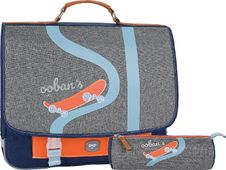 Cartable Ooban's Skate - 38 cm - 2 compartiments - gris chiné/bleu - Oberthur