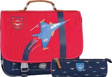 Cartable Ooban's Aviation - 35 cm - 2 compartiments - rouge et bleu marine - Oberthur