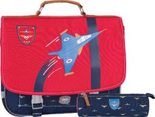 Cartable Ooban's Aviation - 41 cm - 2 compartiments - rouge et bleu marine - Oberthur