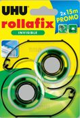UHU rollafix - 2 Dévidoirs avec ruban de bureau invisible 15m