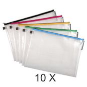 Exacompta - 10 Pochettes à fermeture éclair en plastique souple - A3 - couleurs assorties