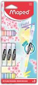Maped Fluopep's Pen Duo - Pack de 3 surligneurs 2-en-1 - couleurs pastels assorties