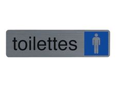 Exacompta - Plaque de signalisation Toilettes hommes - 165 x 44 mm - aluminium brossé