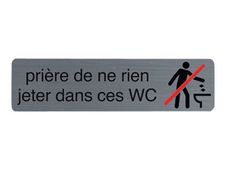 Exacompta - Plaque de signalisation Ne rien jeter dans les WC - 165 x 44 mm - aluminium brossé