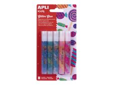 Apli Kids - 5 Pots de colle à paillettes - 11 g - bleu gris, gris violet, bleu vert, lilas bleu, orange rose