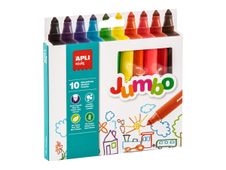APLI kids Jumbo - Pack de 10 marqueurs - noir, rouge, vert, bleu clair, jaune, orange, brun, rose, bleu foncé, pourpre