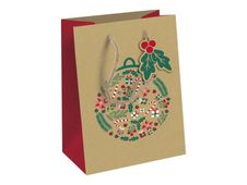 Clairefontaine - Sac cadeau kraft - holly rouge et vert - 21,5 cm x 10,2 cm x 25,3 cm