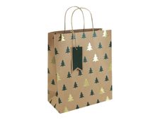 Clairefontaine - Sac cadeau kraft - sapins vert et or - 26,5 cm x 14 cm x 33 cm